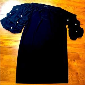 Little Black Dress with pearls on sleeves size SM